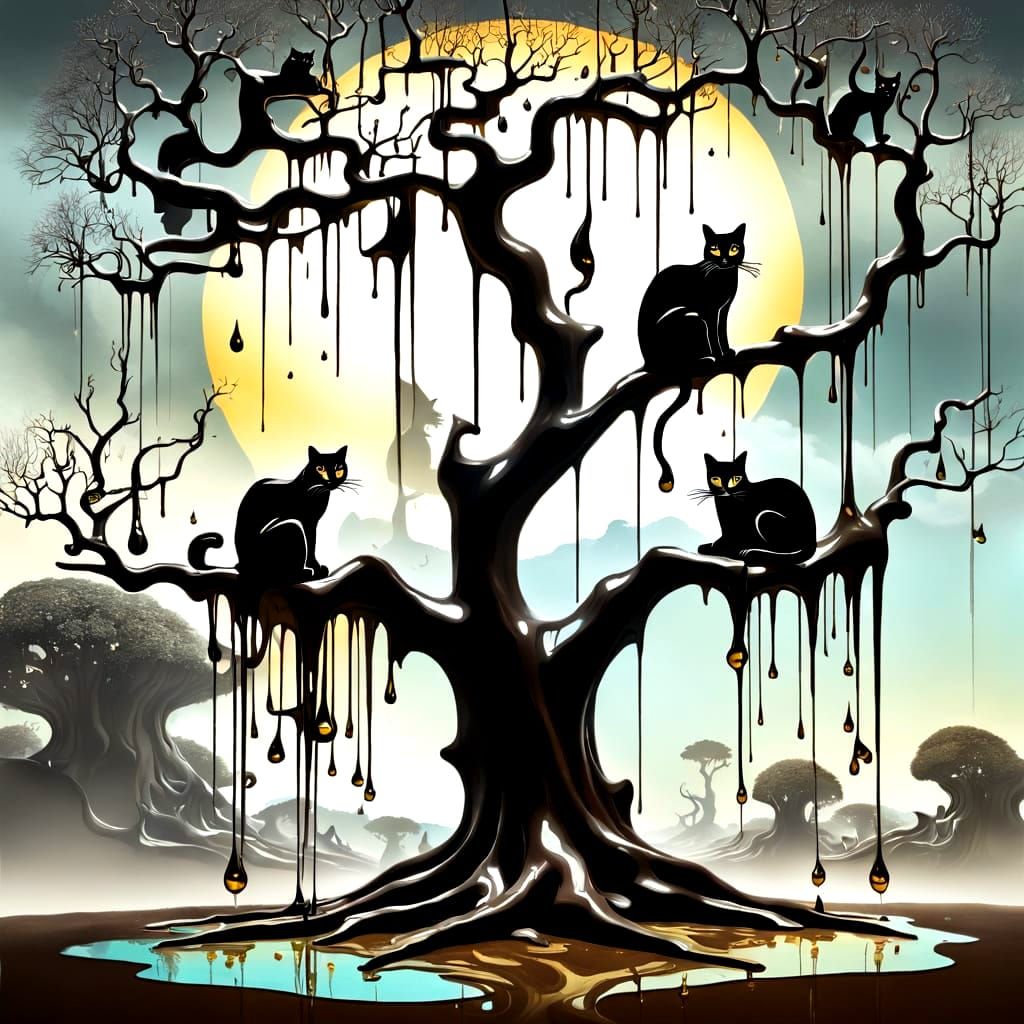 Surreal Dripping Cats in Dali Style
