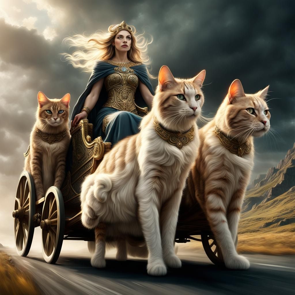 Freya, Norse Goddess in Cat-Pulled Chariot
