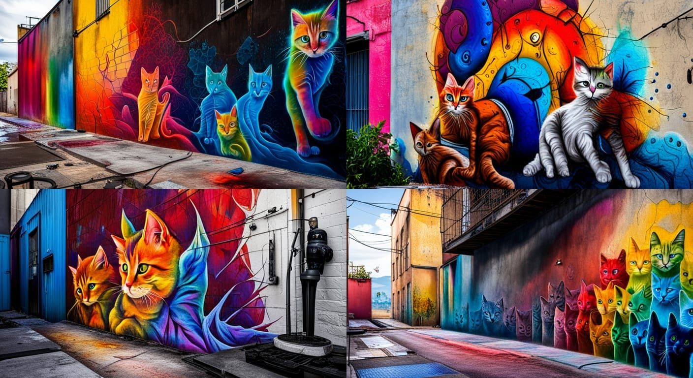 Rainbow Chaos Kittens Playing in Graffiti Alley