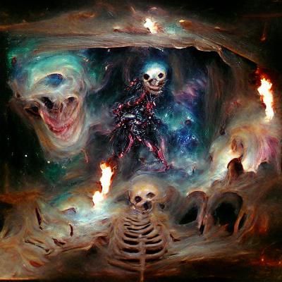 Skeleton Overlord Wields Demonic Magic in Space