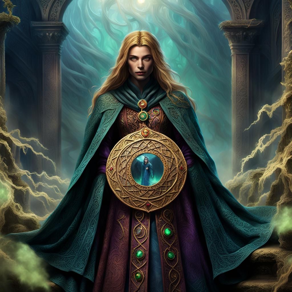 Mysterious Sorceress in Ancient Ruins: Fantasy Concept Art