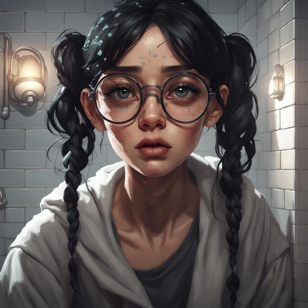 Crying Girl Portrait in Art Nouveau Style