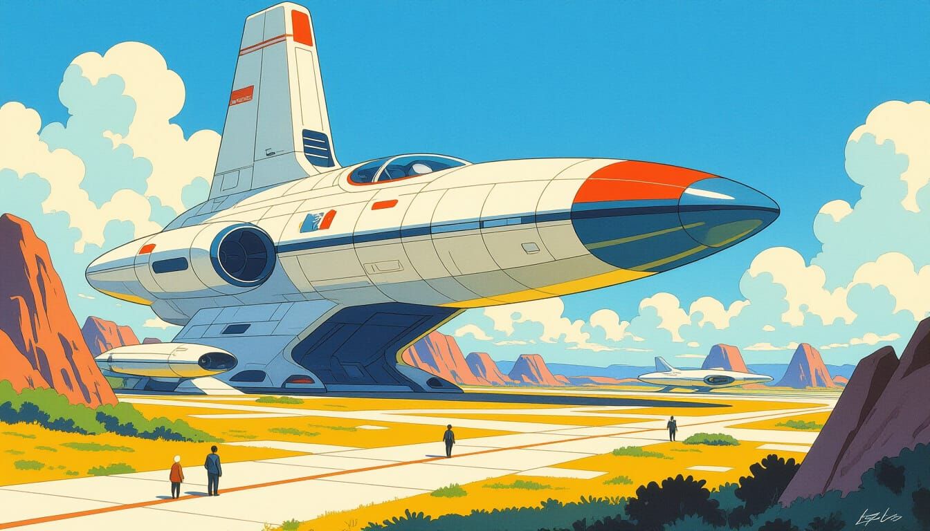 Bright Technological Utopia in Gouache and Watercolor