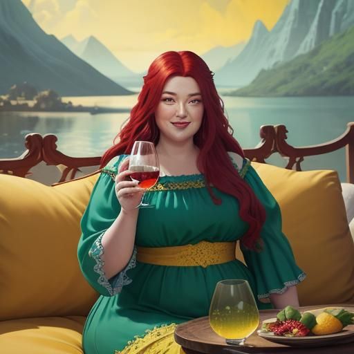 Smiling Woman with Red Hair in Detailed Matte Painting