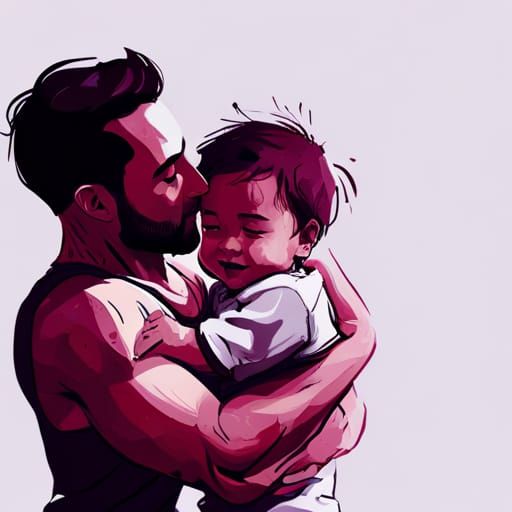Man Hugging Toddler: Digital Painting with Dreamy Details