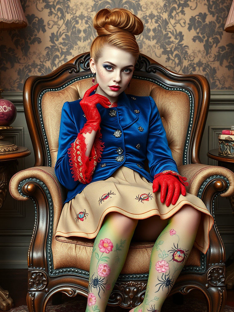 Avant-Garde Woman in Vintage Luxury, Surreal Style