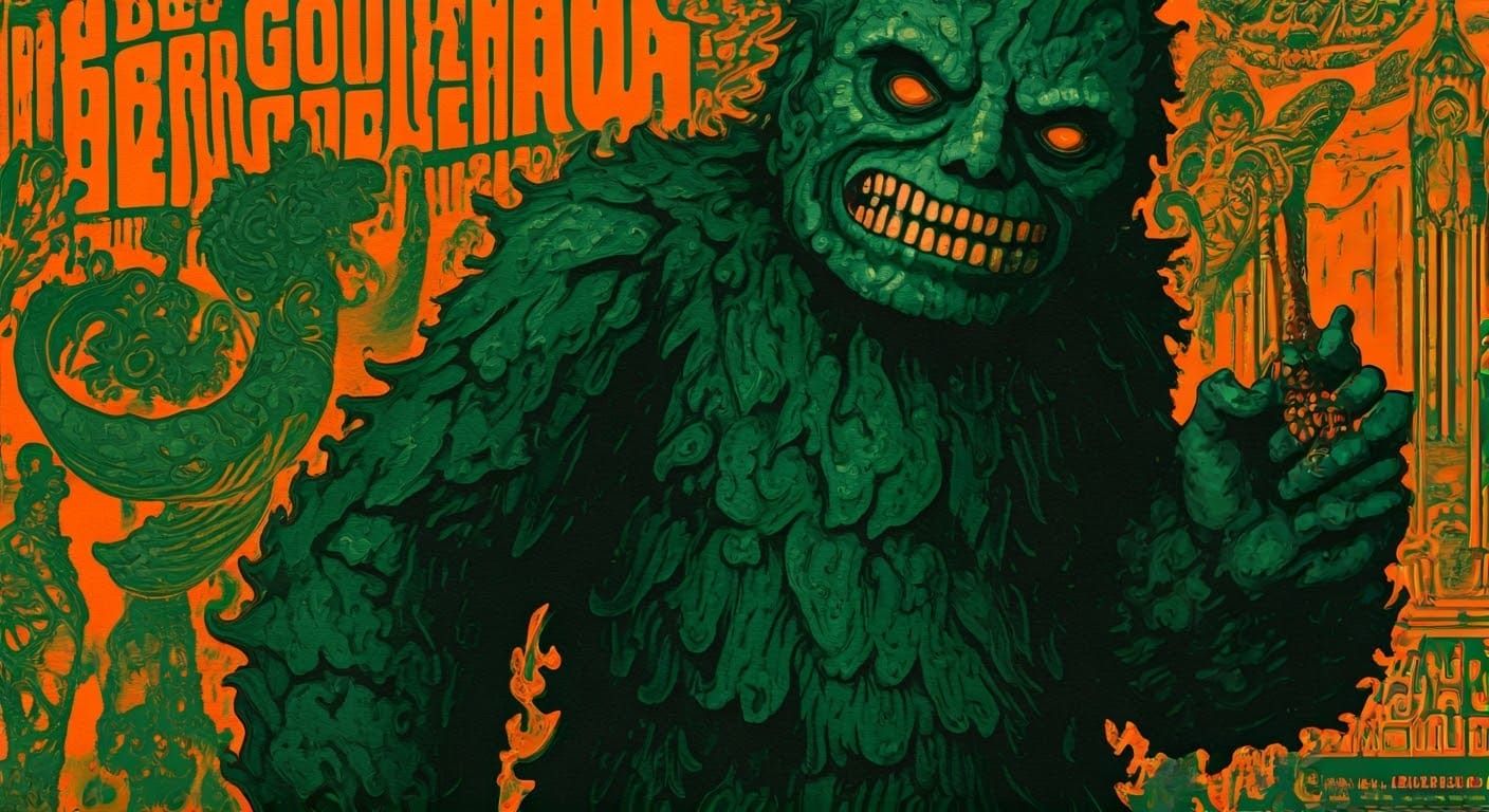 Psychedelic Golem Poster in Art Nouveau Style