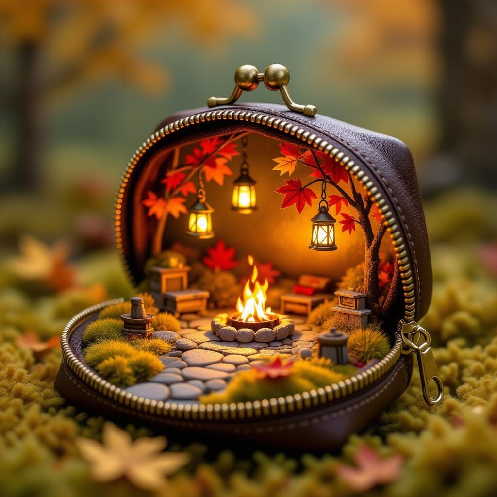 Miniature Autumn Scene in Coin Purse