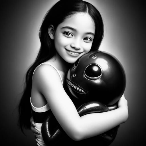 Cuban Boy Hugs Alien: Vintage Black and White Photo