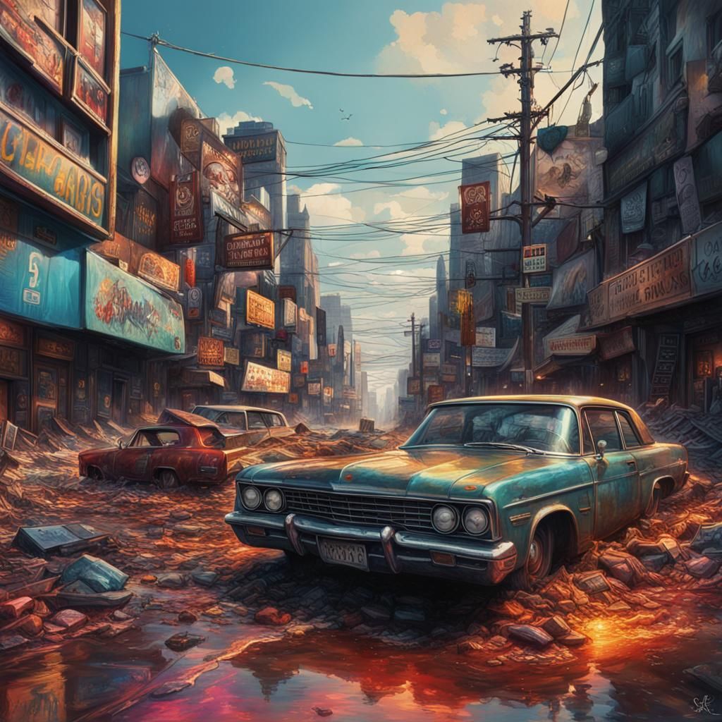 Hyperrealistic Crossroads of Chaos in Splash Art Style