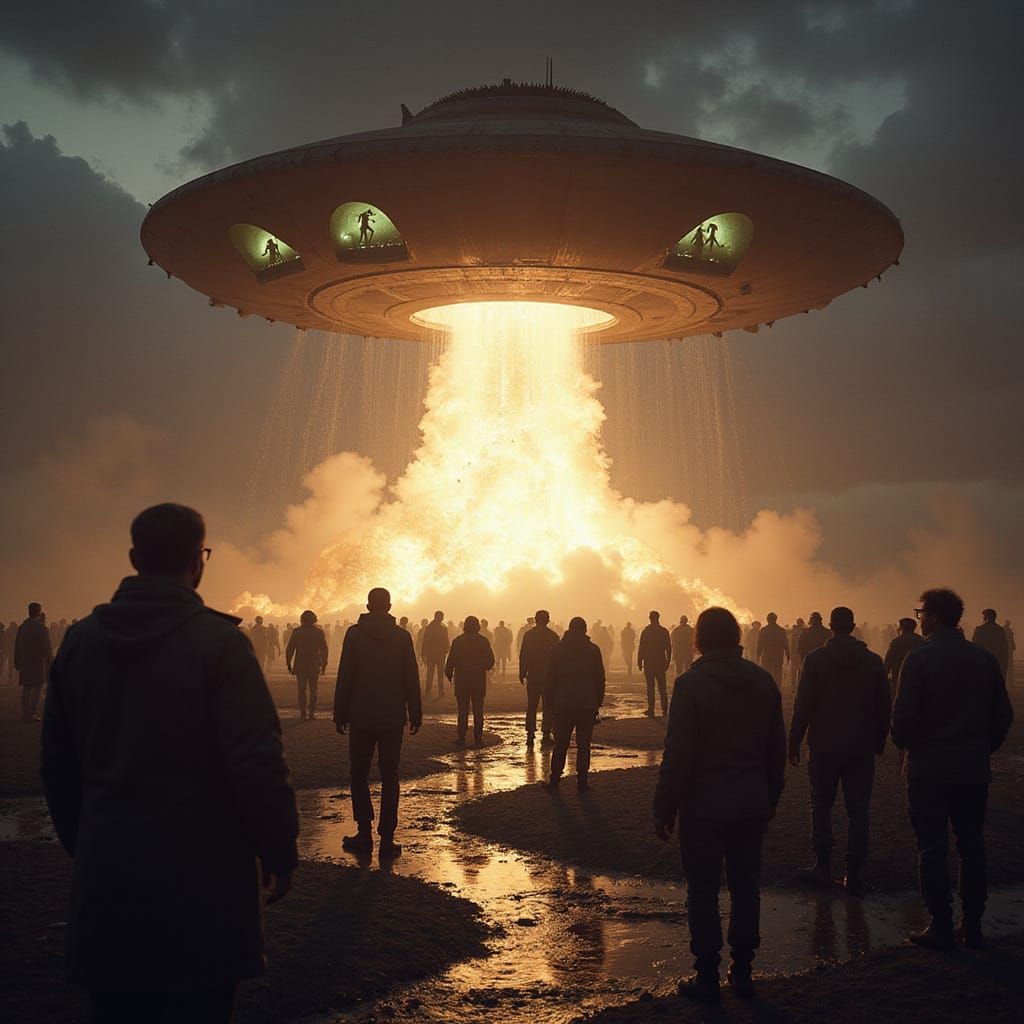 Alien Spacecraft Descent: A Futuristic Spectacle