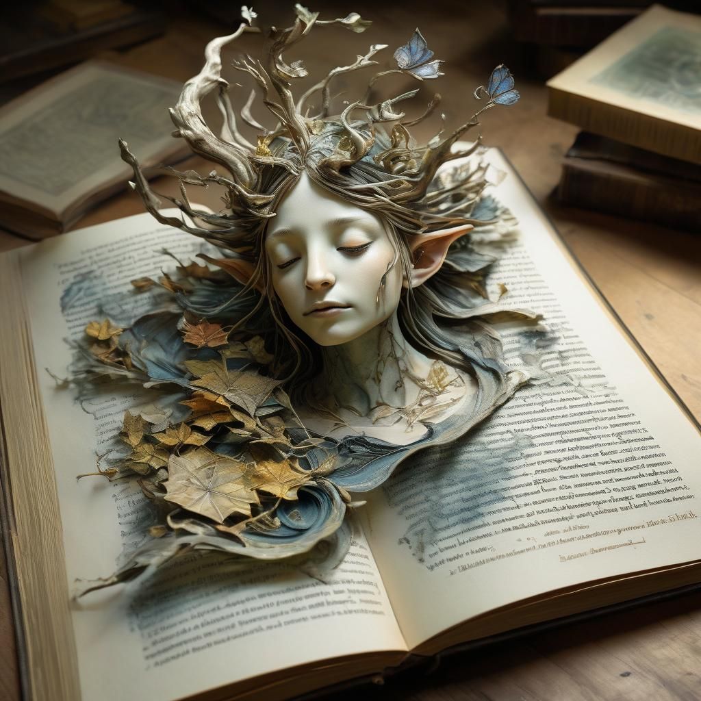 Miniature World Inside Open Book: Fantasy Illustration