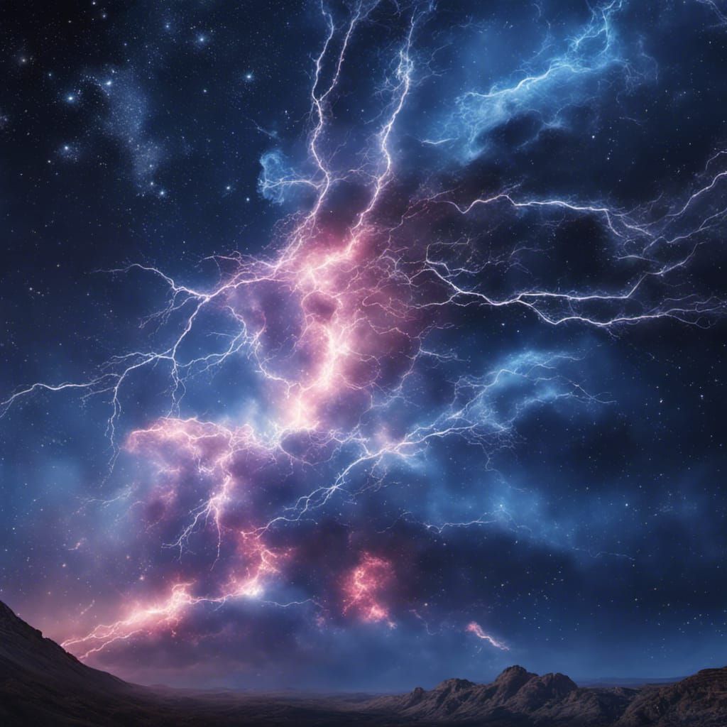 Cosmic Lightning Erupts in Starry Night Sky
