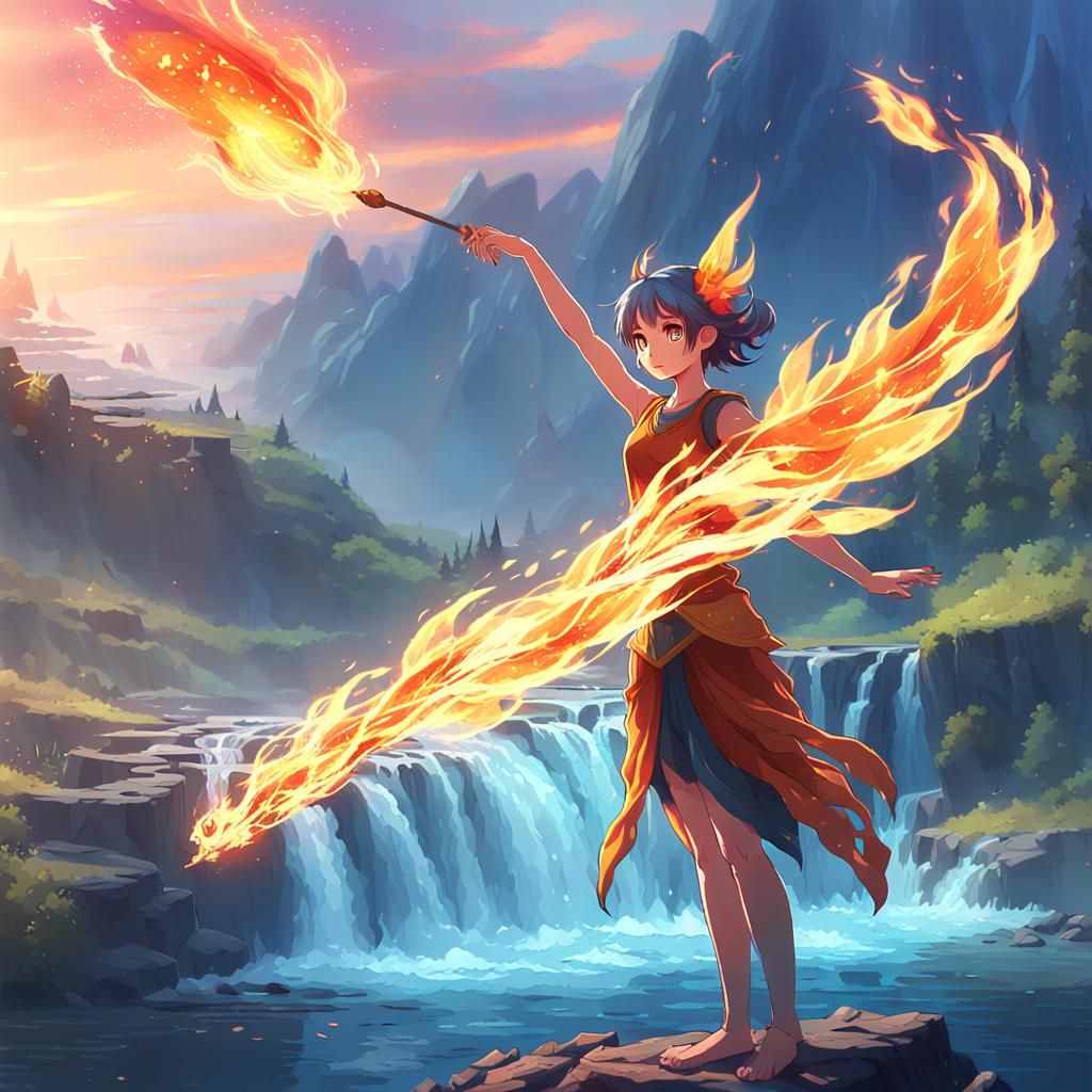 Elemental Fairy in Anime Style Landscape