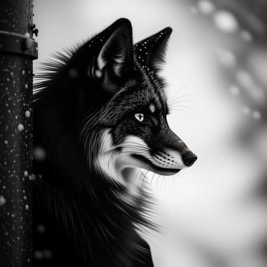 Dramatic Black and White Fox Cinematic Still