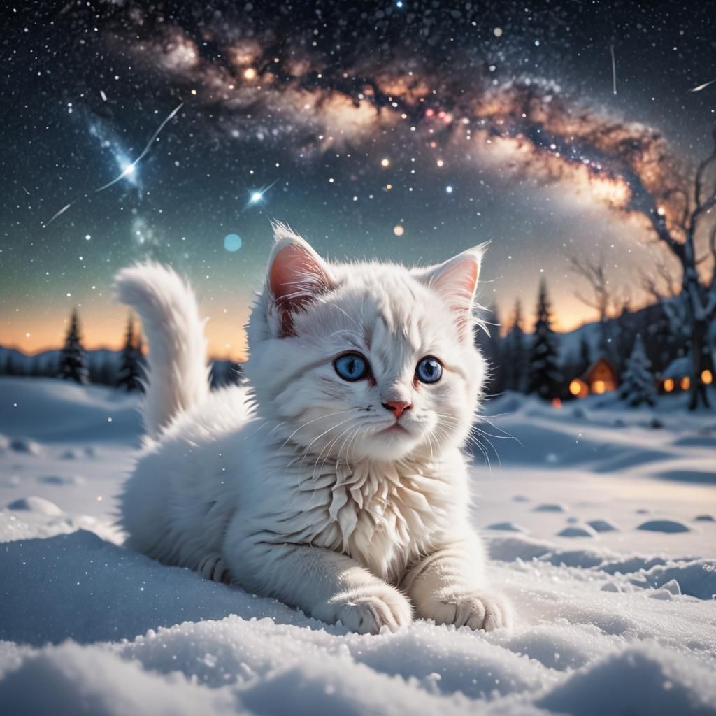Fluffy Kitten Gazing at Stars: Fantasy Concept Art