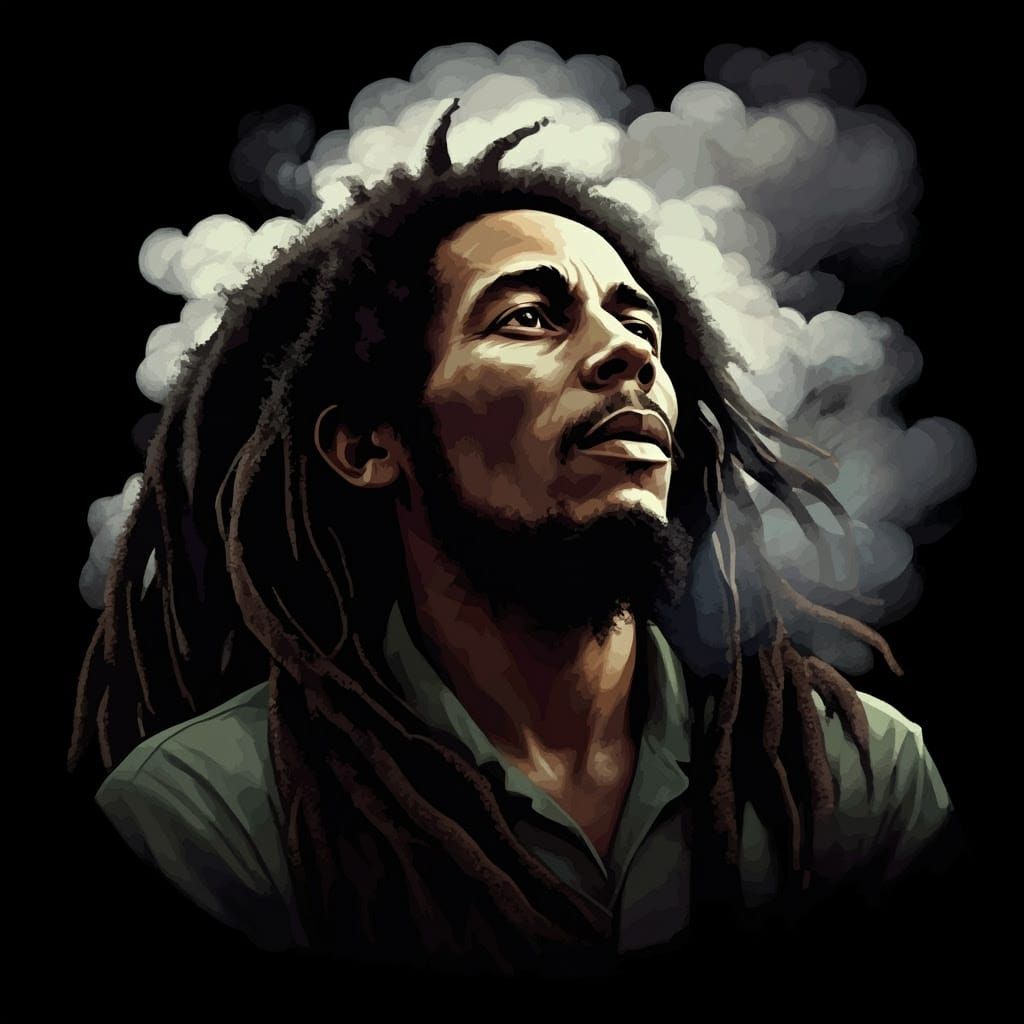 Dark Fantasy Bob Marley Portrait in Maximalist Style