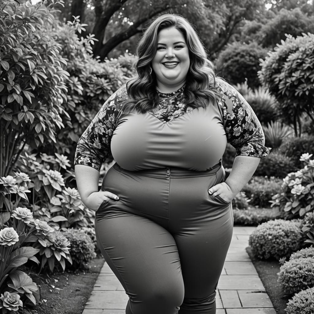 Monochrome Portrait of a Beautiful Woman in Garden