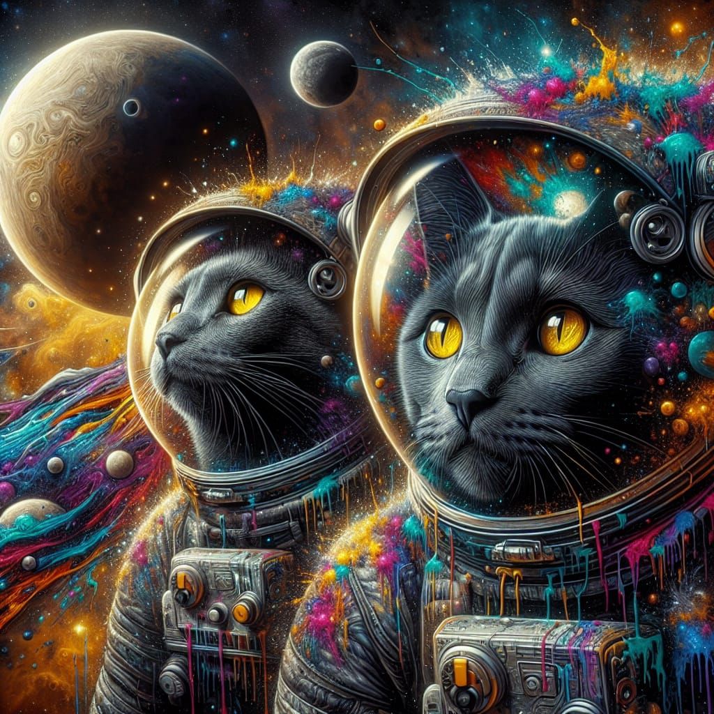 Cats in Spacesuits Explore a Cosmic Graffiti Universe