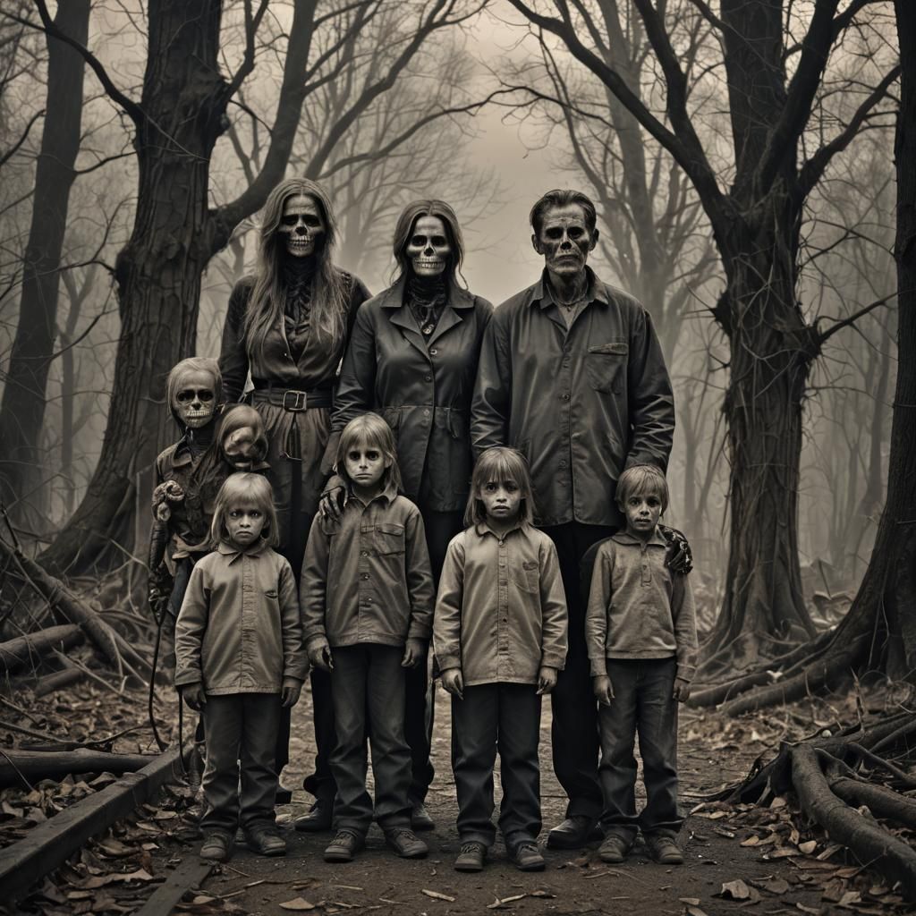 Creepy Family Scene in Hyperrealistic Style