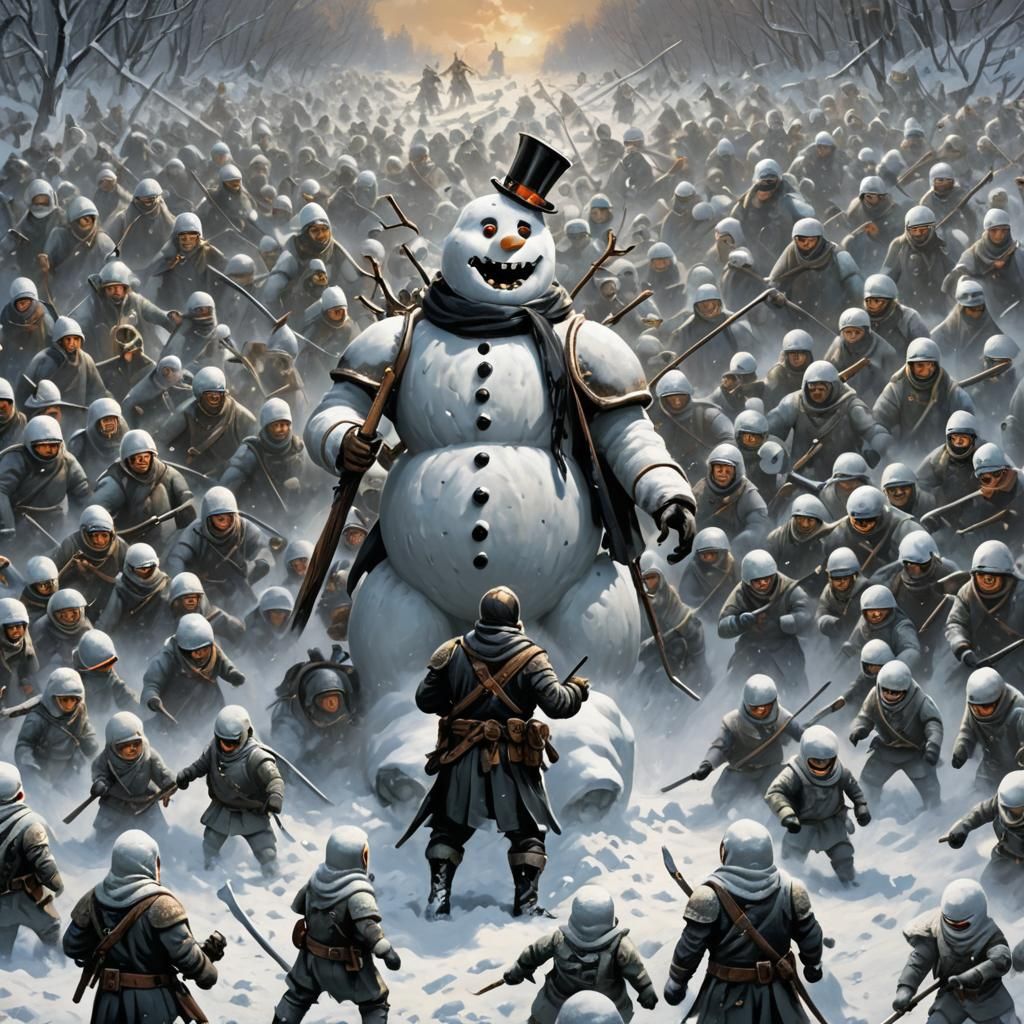 Giant Snowman Army Emerges from Winter Storm