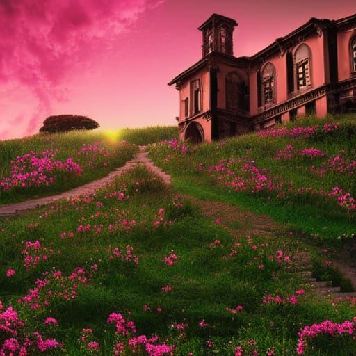 Glowing Windows in Monochrome Town at Sunset