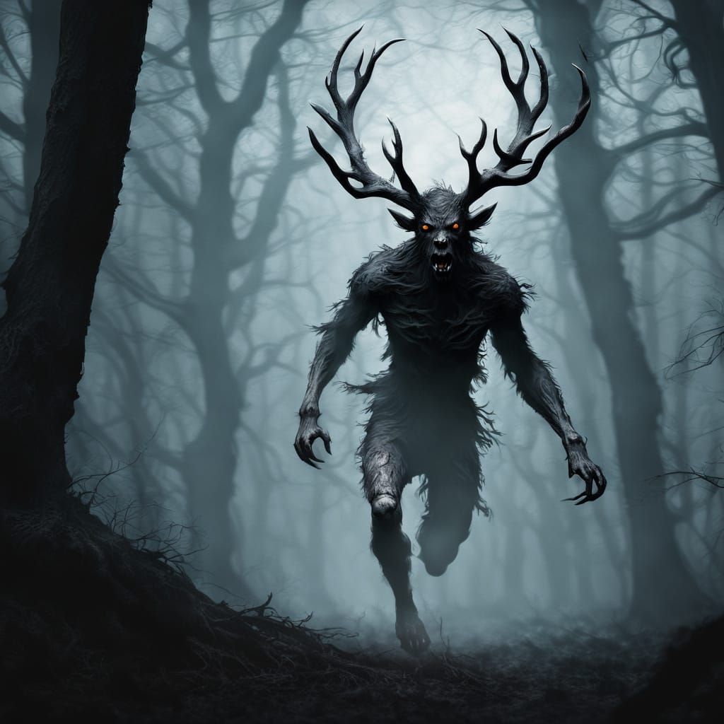 Eerie Wendigo Runs Through Haunted Forest