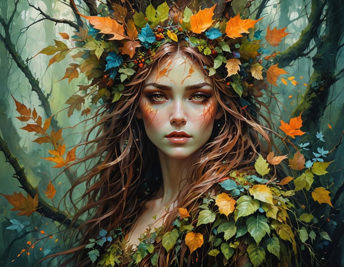 Autumn Dryad Portrait in Fairycore Fantasy Style