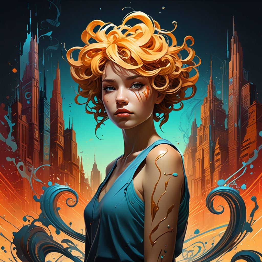 Portrait of a Woman in Vibrant, Polychromatic Concept Art St...