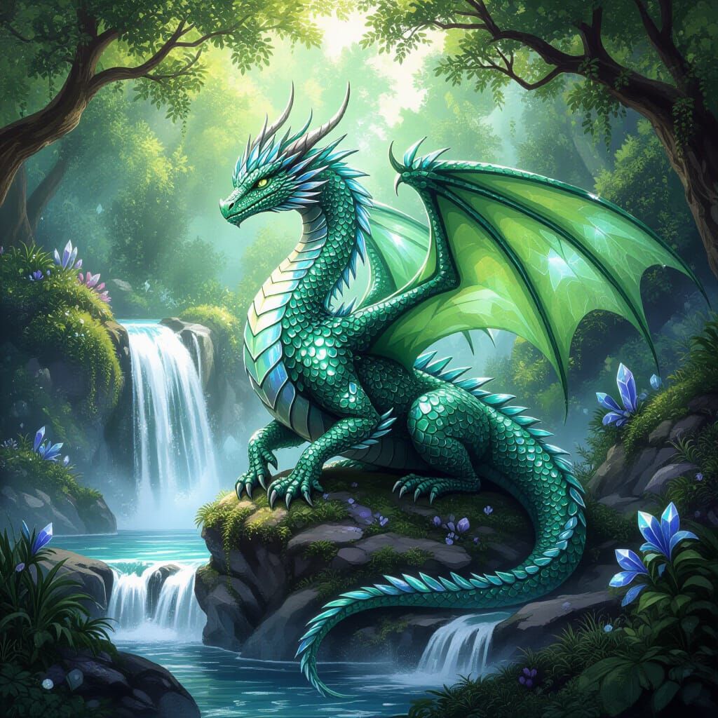 Crystal Dragon in Enchanted Forest: Fantasy Art