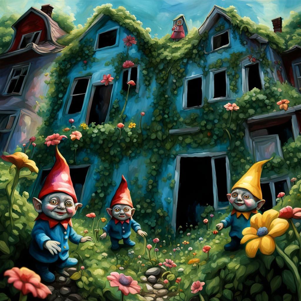 Gnomes in Post-Nuclear Surrealist Landscape