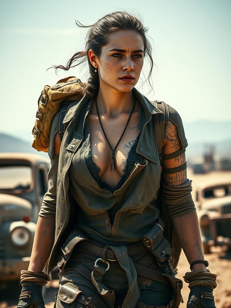 Wasteland Wanderer in Salvaged Armor: Cinematic Post-Apocaly...