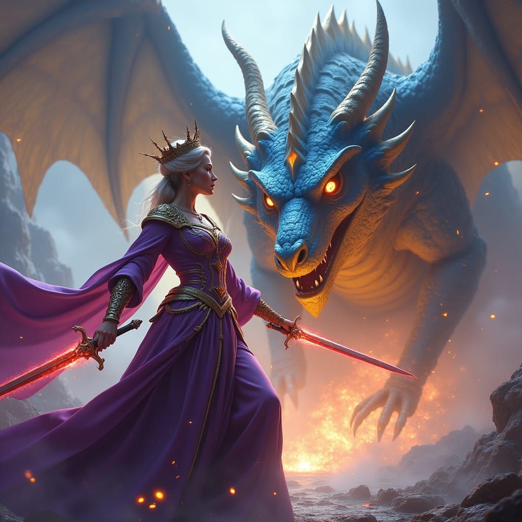 Queen Celeste Confronts Dragon in Marketopia