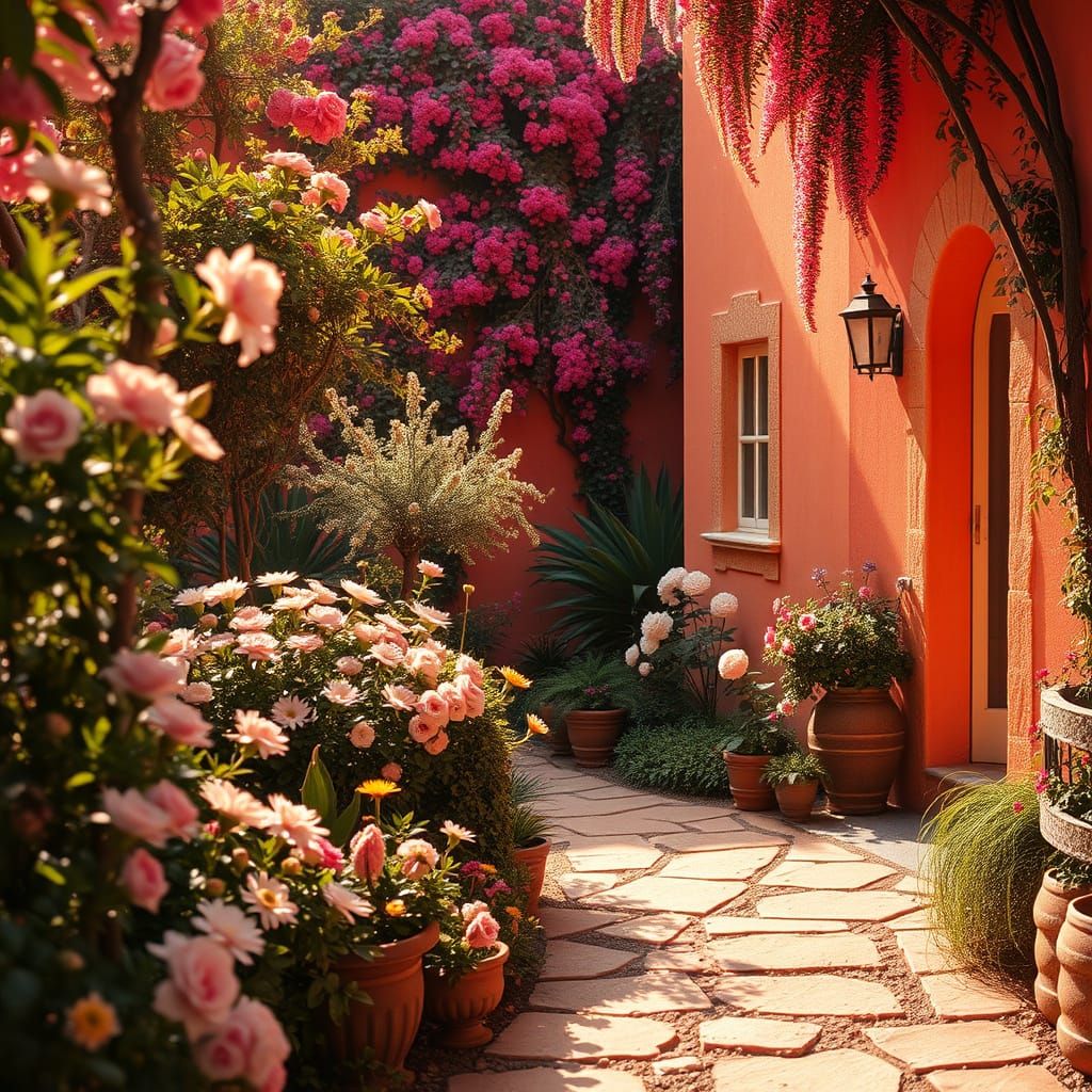 A coral color garden with perfect details Cinematic film sti...