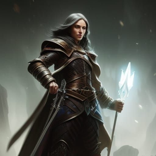 Half-Elf Cleric Portrait in Dark Fantasy Style