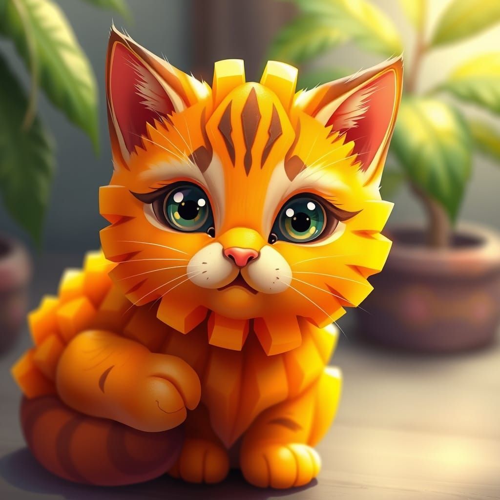 Vibrant Anime Cat Made of Mango in Cinematic Style