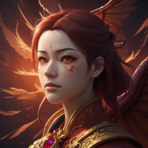 Ruby Dragon Soaring in Crimson Clouds: Anime Art