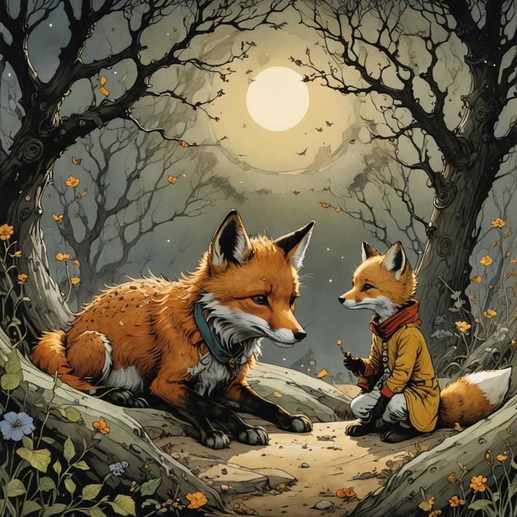 The Little Prince Befriends the Fox Illustration