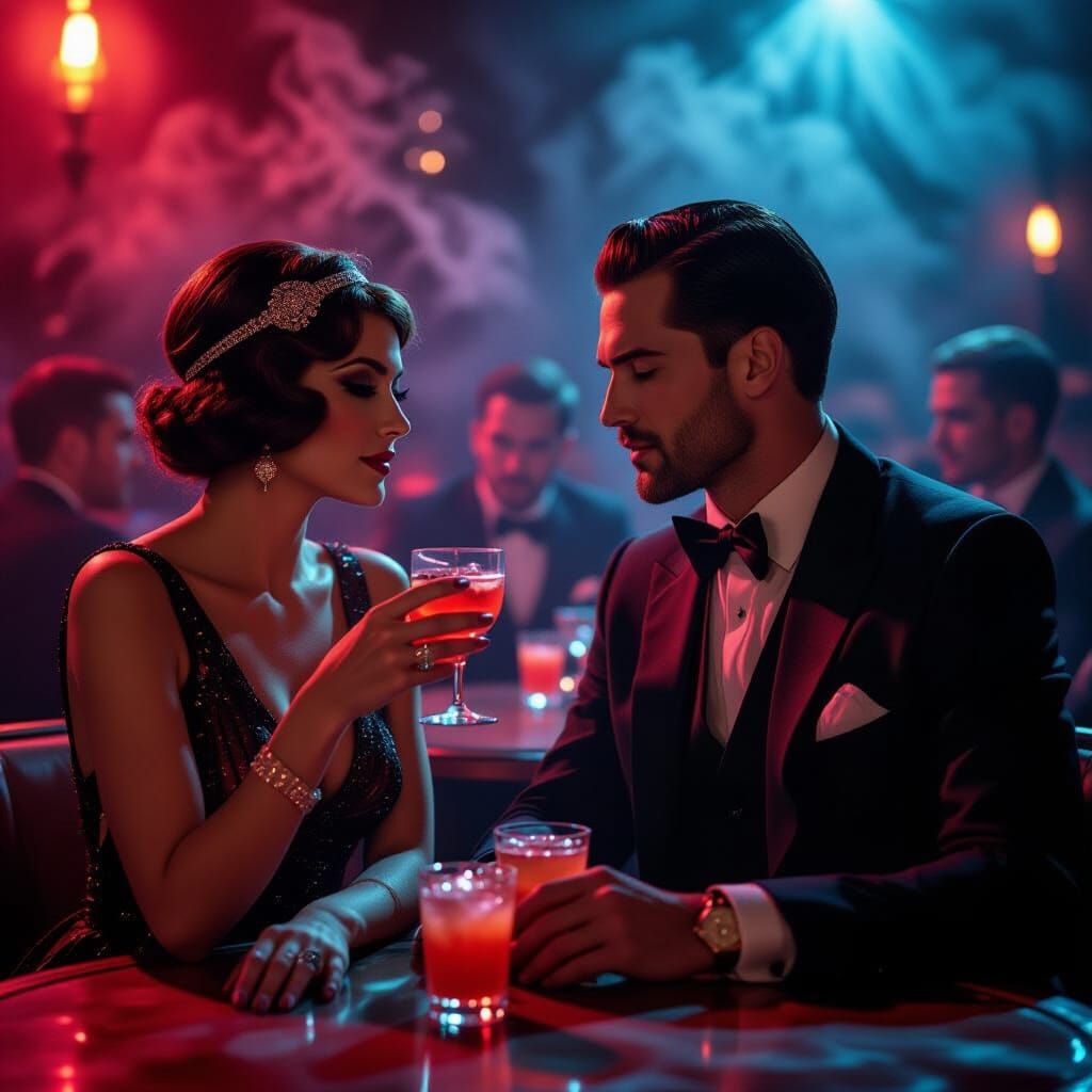 Roaring Twenties Speakeasy Scene in Hyperrealistic Style