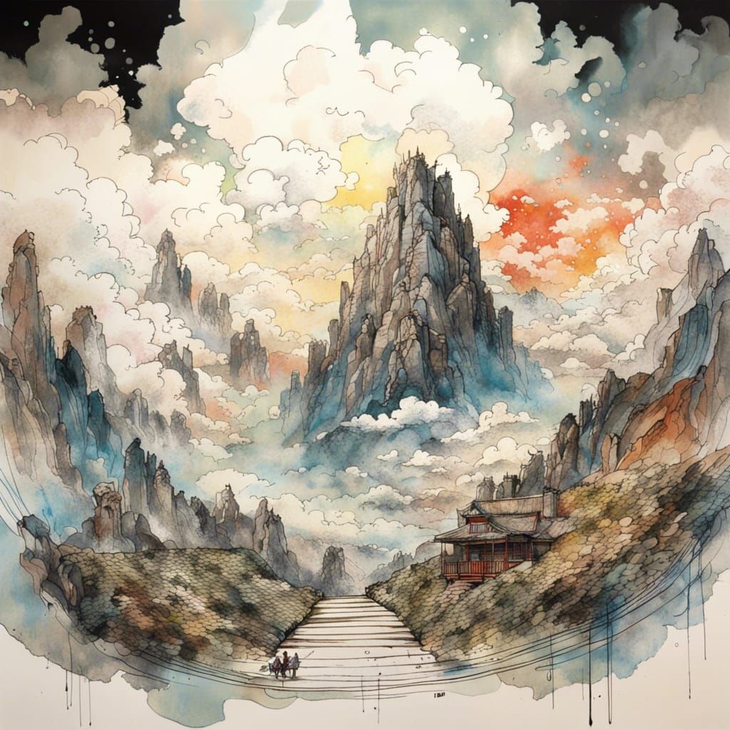 Ink Mandala in Epic Mountain Landscape