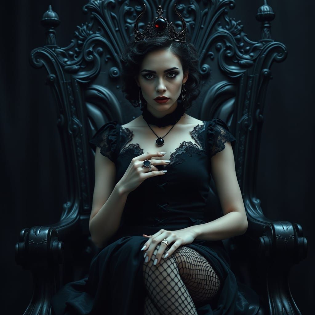 Gothic Woman on Throne in Mystical Style