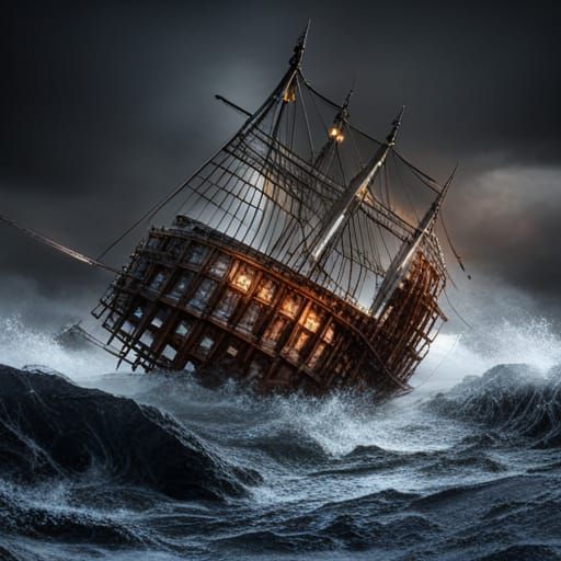 Wrecked Pirate Ship on Stormy Seas