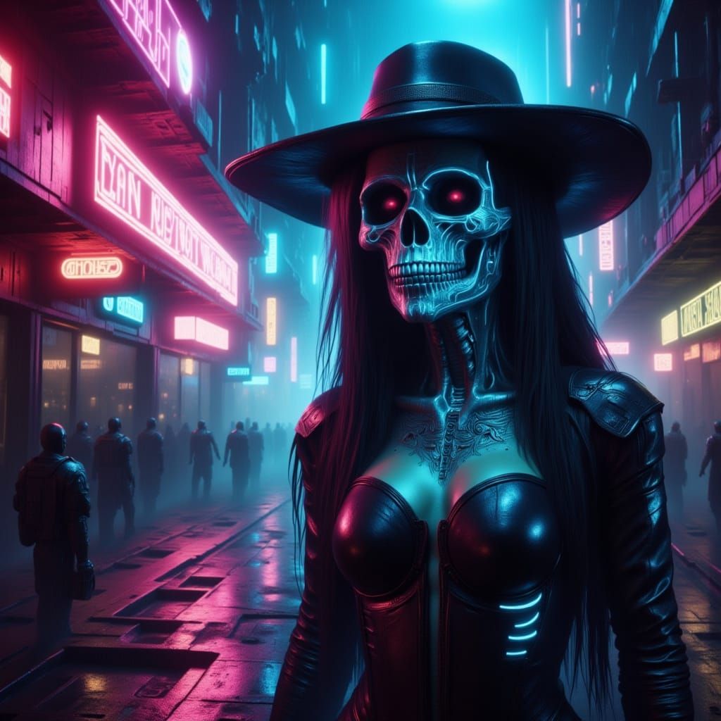 Cyberpunk Cowgirl in Neon Ghost Town