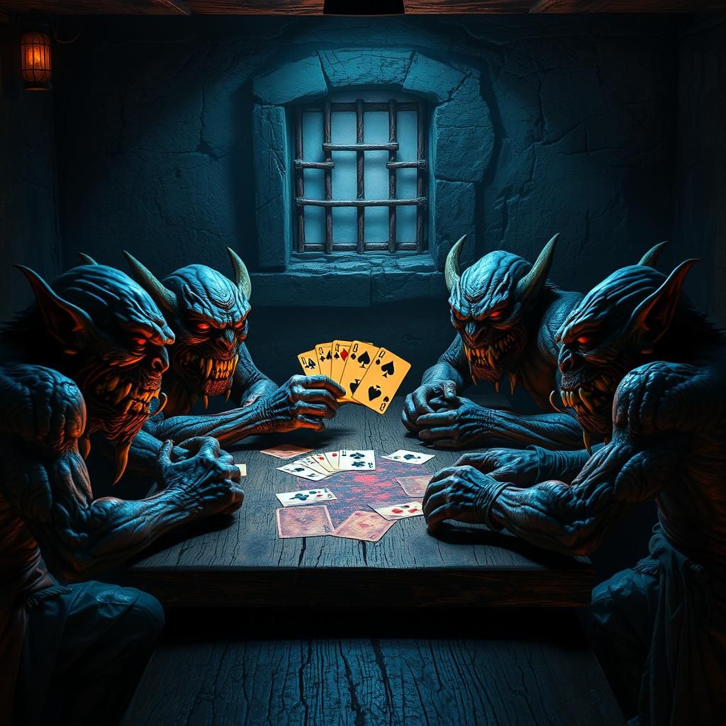 Orcs Playing Poker in Grim Fantasy Bar
