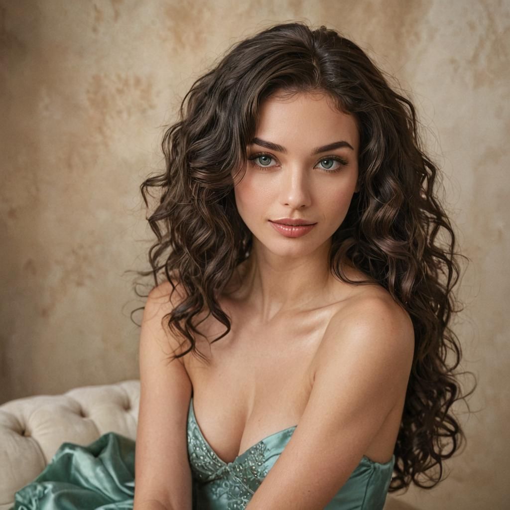 Serene Woman on Velvet Sofa in Leibovitz Style