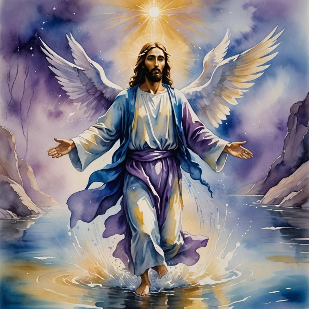 Jesus' Baptism: A Surrealist Watercolor Depiction