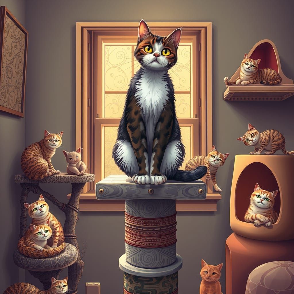 Whimsical Feline Gathering in a Cozy Home