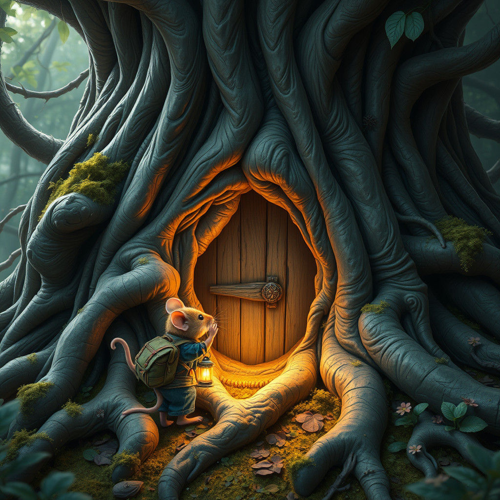 Mouse Finds Secret Door in Ancient Tree, Matte Painting