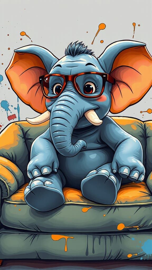 Cartoon Elephant in 3D Rendered Graffiti Street Art