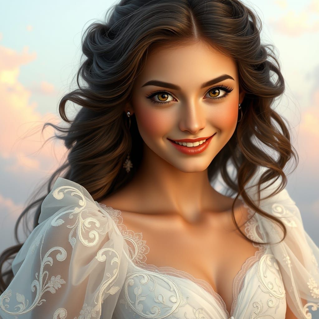 Breathtaking European Beauty in Whimsical Gown